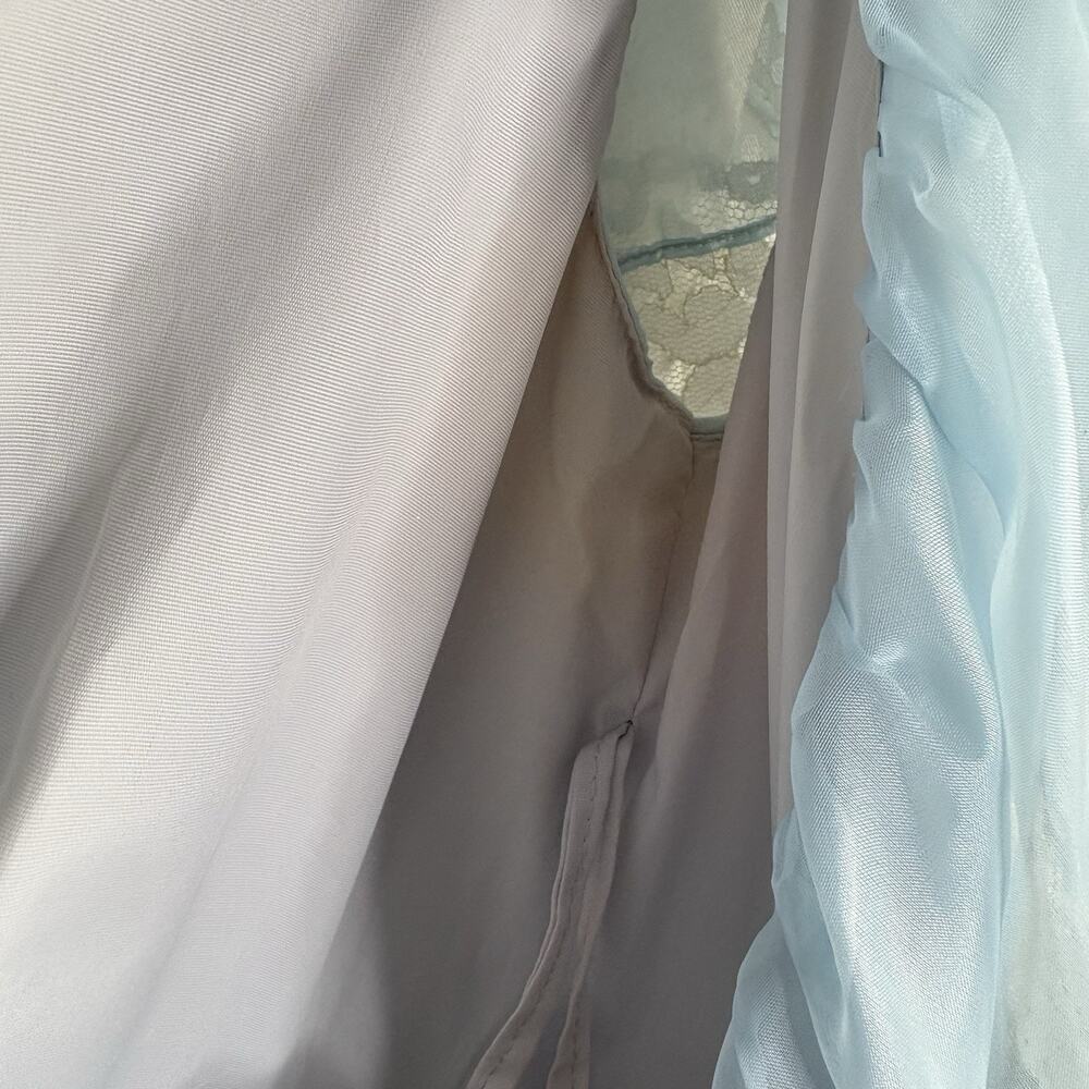 Vintage 70s Prairie Maxi Dress Gown Chiffon Lace Ruffles Light Blue Size XS - Picture 10 of 12